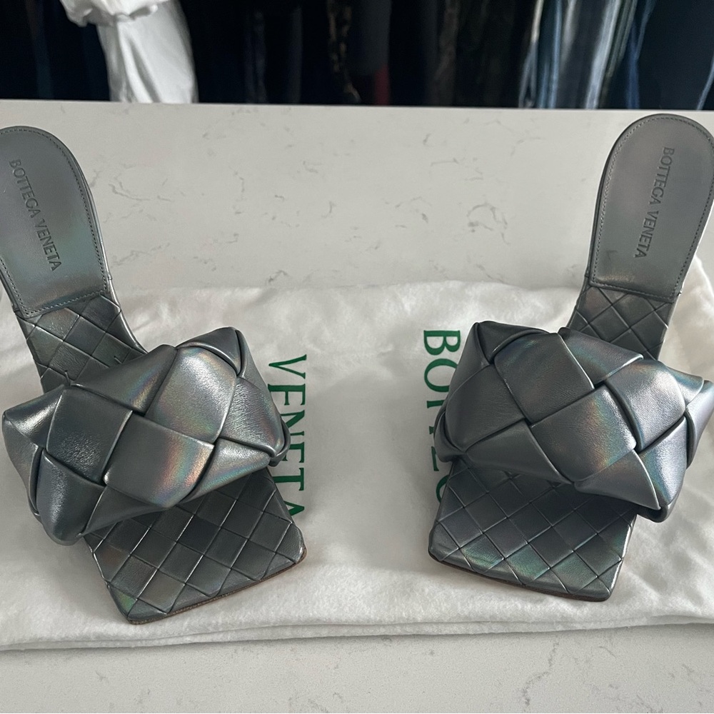 Bottega Veneta Lido Woven High Heel Slide Sandals
